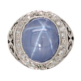 Estate: 14K 8CT Light Blue Star Sapphire with Diamond Ring